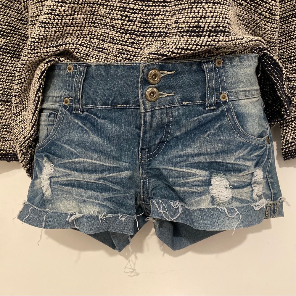 Blue Asphalt Distressed Jean Shorts